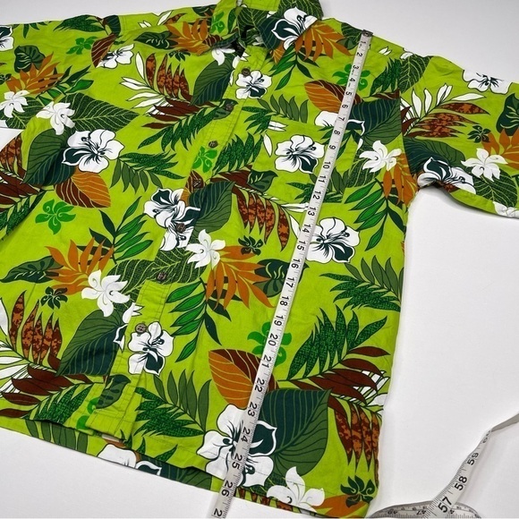 Vintage Aloha Shirt Hawaiian Button Green Beach Vacation Tropical Golf Fishing - Picture 11 of 12